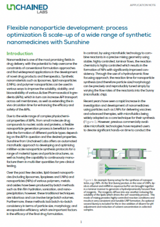 Flexible nanoparticle development: process optimization & scale-up of a wide range of synthetic nanomedicines with Sunshine